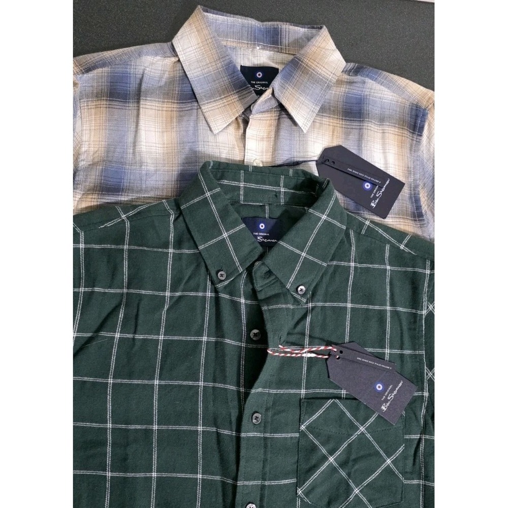 NEW 2 Ben Sherman Shirt Men S Plaid‎ Flannel Long Sleeve Button Up Casual